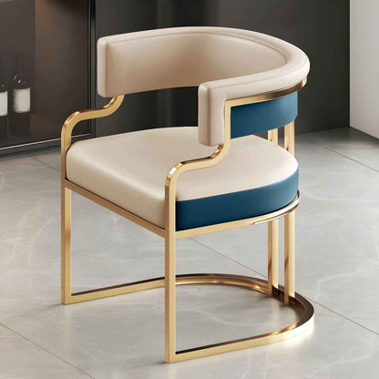 Luxurious Nordic Metal Dining Chair with Ergonomic Design and Handrails Beige/Blue