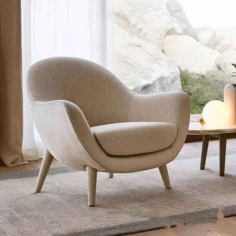 Elegant Italian Minimalist Wingback Leisure Chair for Living Room White-short