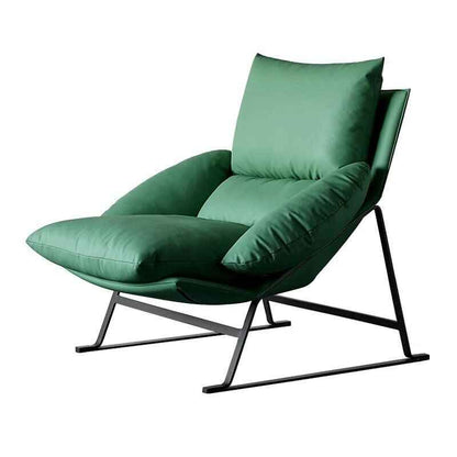  Nordic-Style Leather Down Single Sofa Chair - Sleek Italian Minimalist Design Faux Leather Green