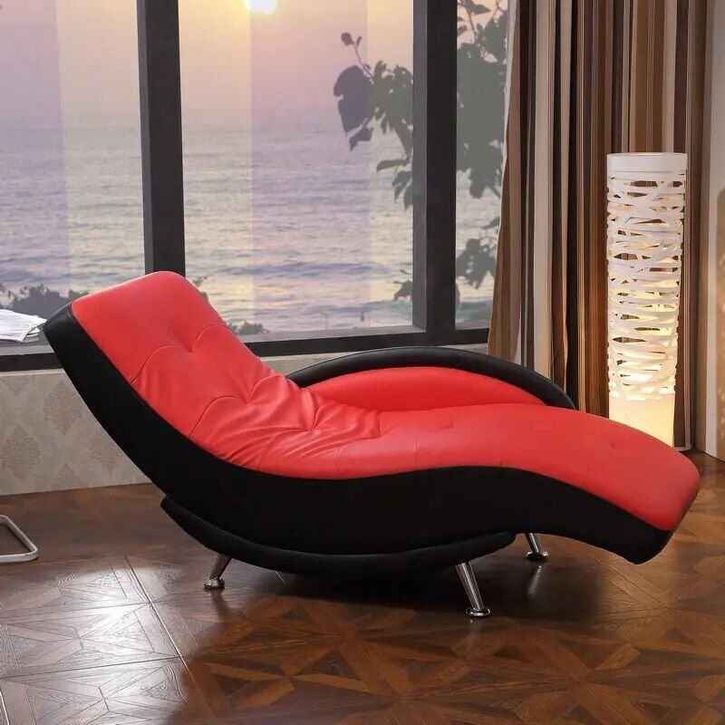 Modern Minimalist Leather Lounge Chair - Elegant Single Sofa for Bedroom & Living Room Black/Red