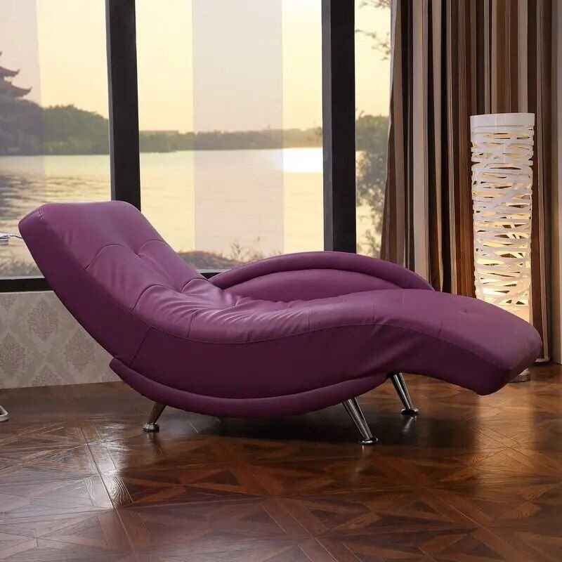 Modern Minimalist Leather Lounge Chair - Elegant Single Sofa for Bedroom & Living Room Purple