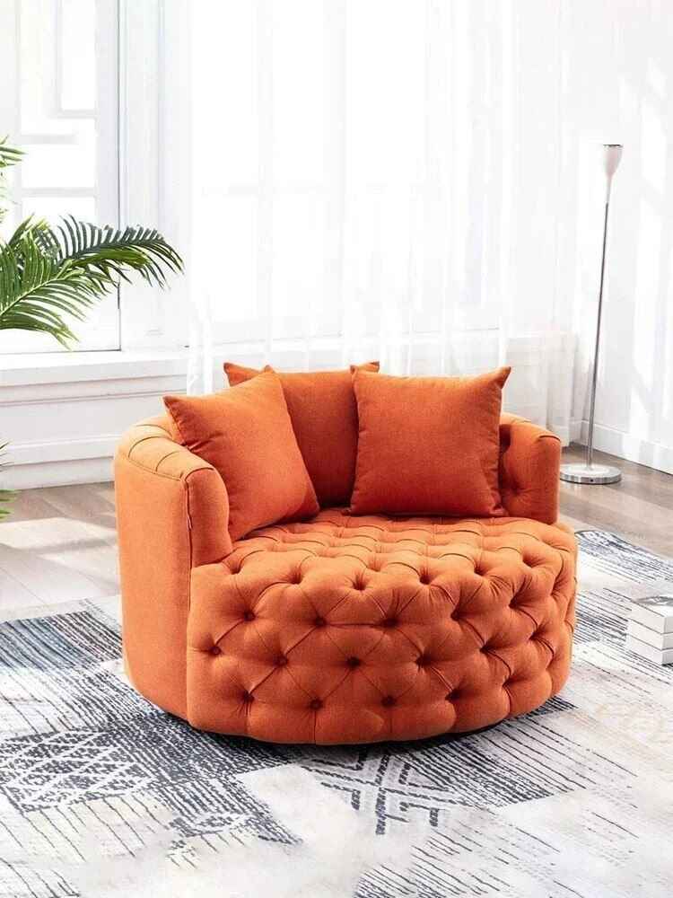 Italian-Inspired Luxury Linen Single Sofa with Rotatable Pull Buckle Design Orange