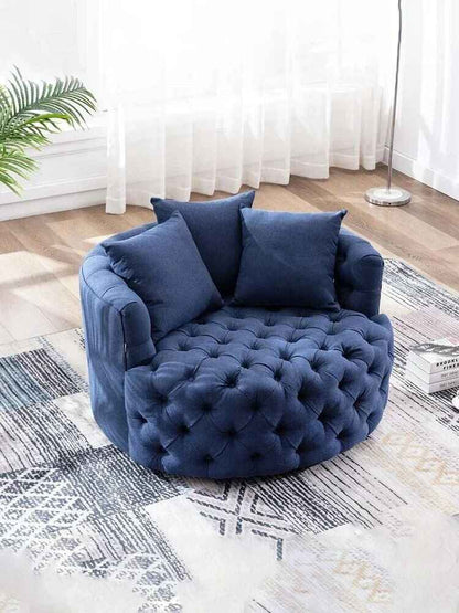 Italian-Inspired Luxury Linen Single Sofa with Rotatable Pull Buckle Design Blue