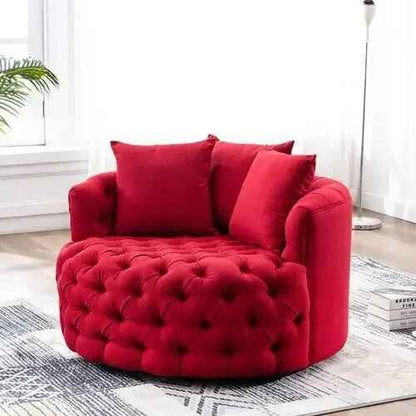 Italian-Inspired Luxury Linen Single Sofa with Rotatable Pull Buckle Design Red