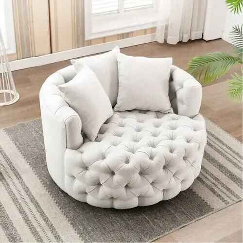 Italian-Inspired Luxury Linen Single Sofa with Rotatable Pull Buckle Design White