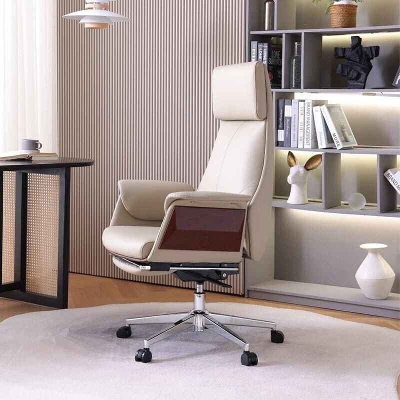 Deluxe Leather Office Chair with Armrests and Rollers in the office