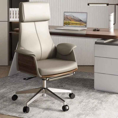 Deluxe Leather Office Chair with Armrests and Rollers side view