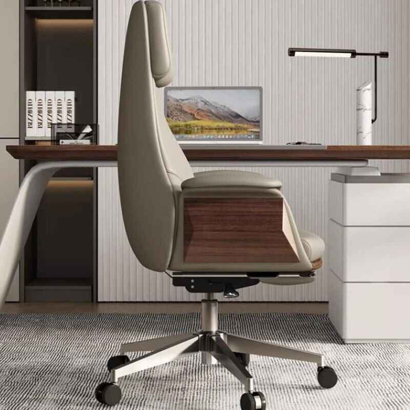 Deluxe Leather Office Chair with Armrests and Rollers Right view