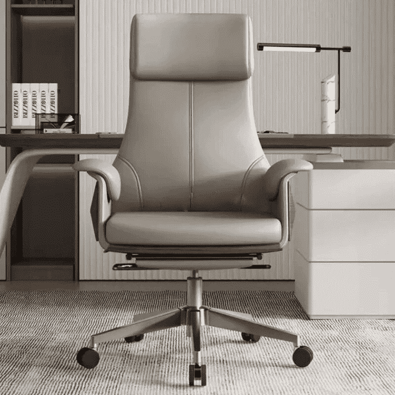 Deluxe Leather Office Chair with Armrests and Rollers Front view