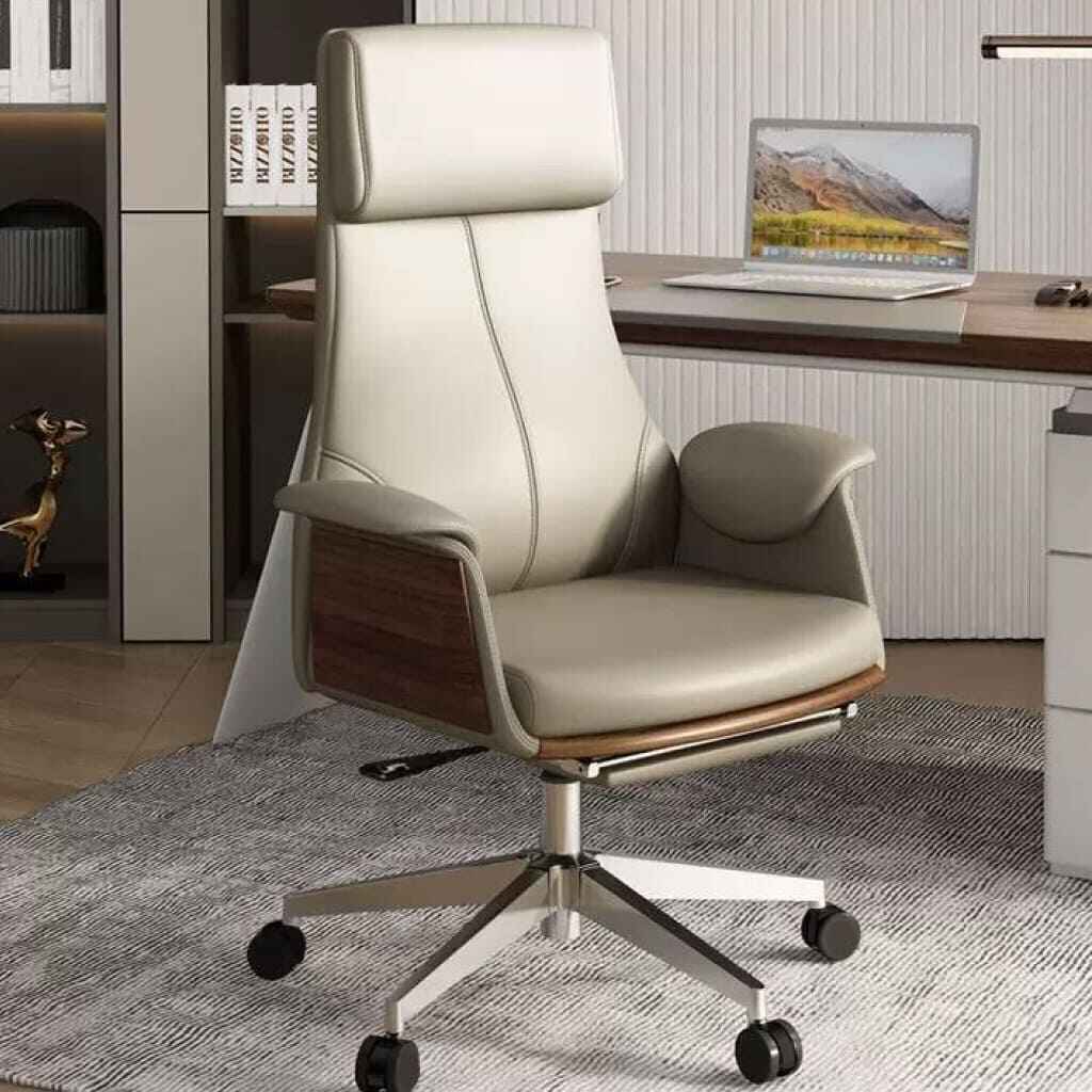 Deluxe Leather Office Chair with Armrests and Rollers