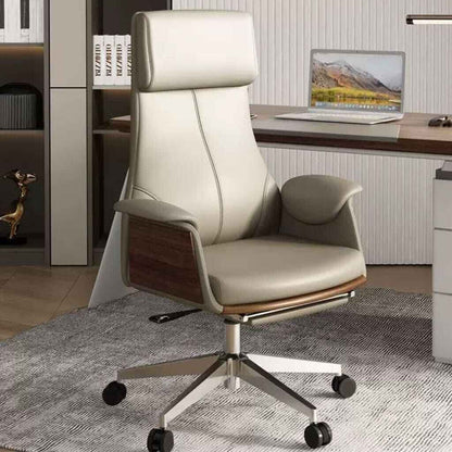 Deluxe Leather Office Chair with Armrests and Rollers