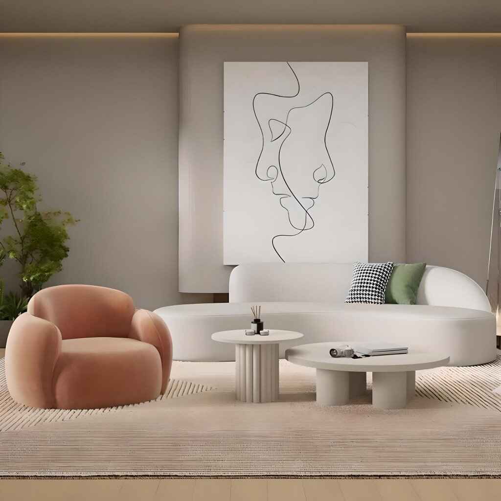 Luxury Minimalist Lounge Sofa Peach beside table