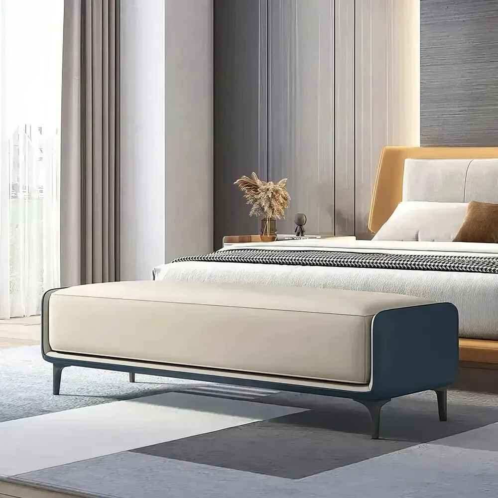 Modern Italian Velvet Ottoman Blue Beige