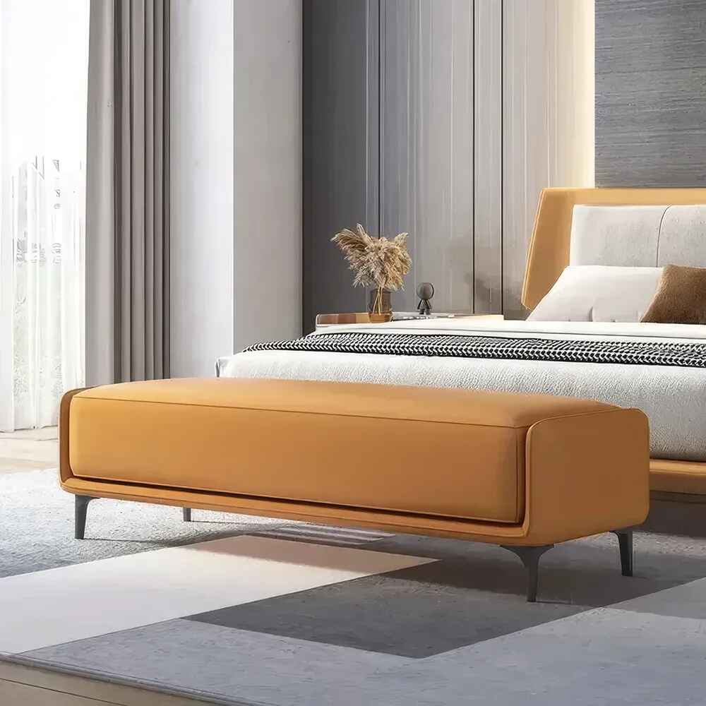 Modern Italian Velvet Ottoman Orange