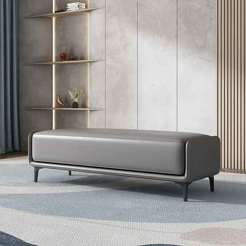 Modern Italian Velvet Ottoman Dark Gray