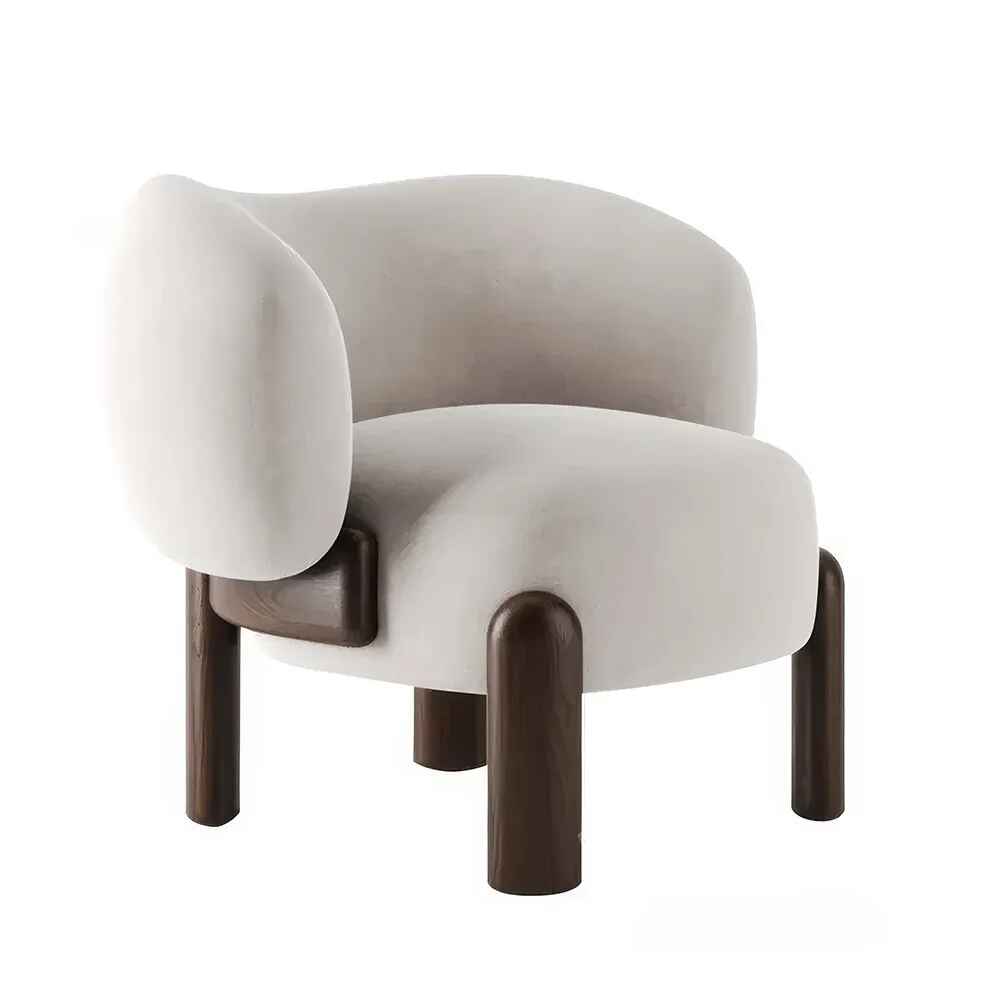 European Single Designer Armchair White Walnut Leg