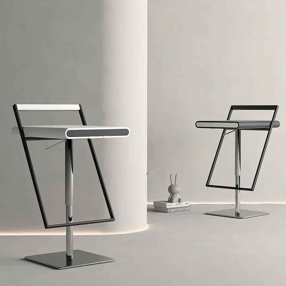 Luxury Minimalist Modern Adjustable Bar Stool with Backrest side view