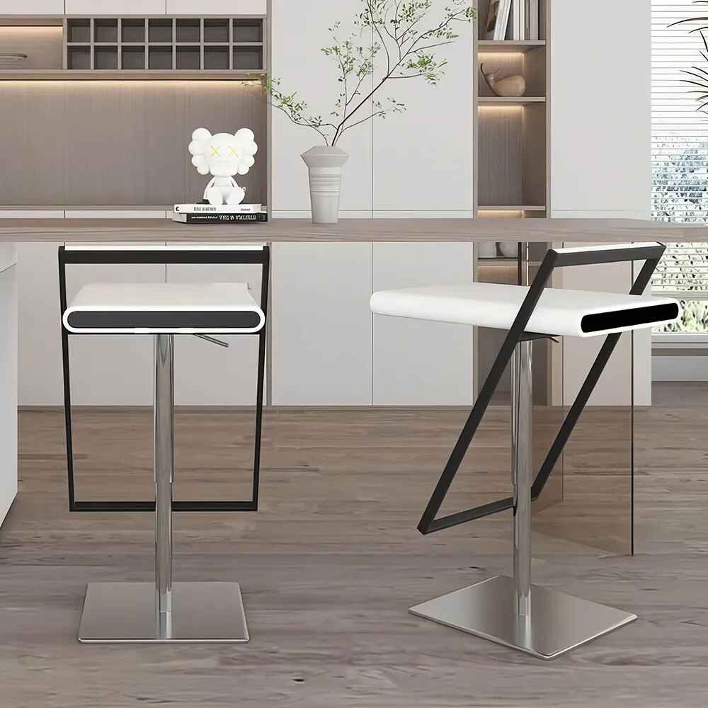 Luxury Minimalist Modern Adjustable Bar Stool with Backrest Back View