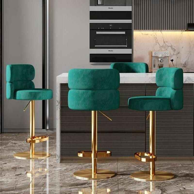 Luxurious Nordic-Inspired Swivel Bar Chair with Adjustable Height & Stainless Steel Frame Back and side view blackish green