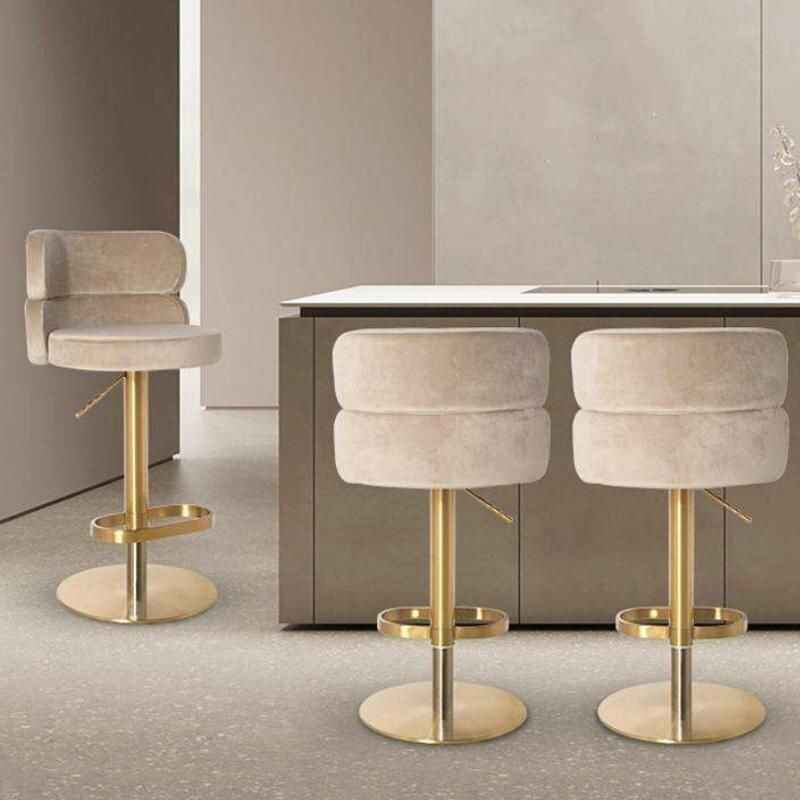 Luxurious Nordic-Inspired Swivel Bar Chair with Adjustable Height & Stainless Steel Frame Back and side view khaki 