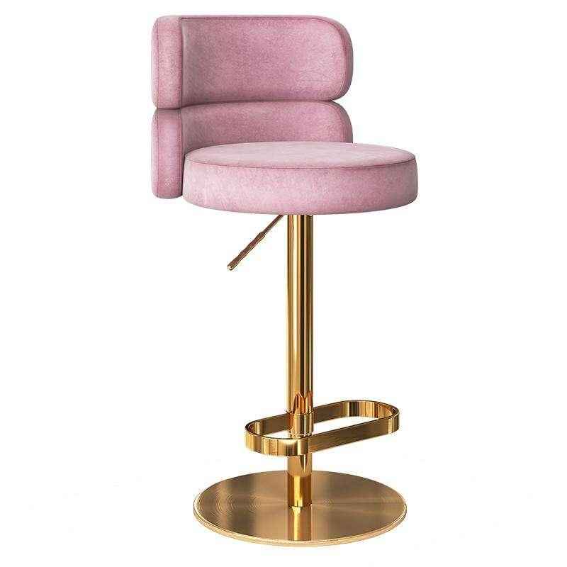 Luxurious Nordic-Inspired Swivel Bar Chair with Adjustable Height & Stainless Steel Frame Pink