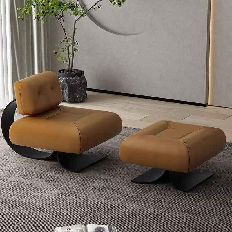 Modern Minimalist Recliner Chair – Comfortable, Stylish Lounge & Reading Chair for Living Room light brown with foot rest