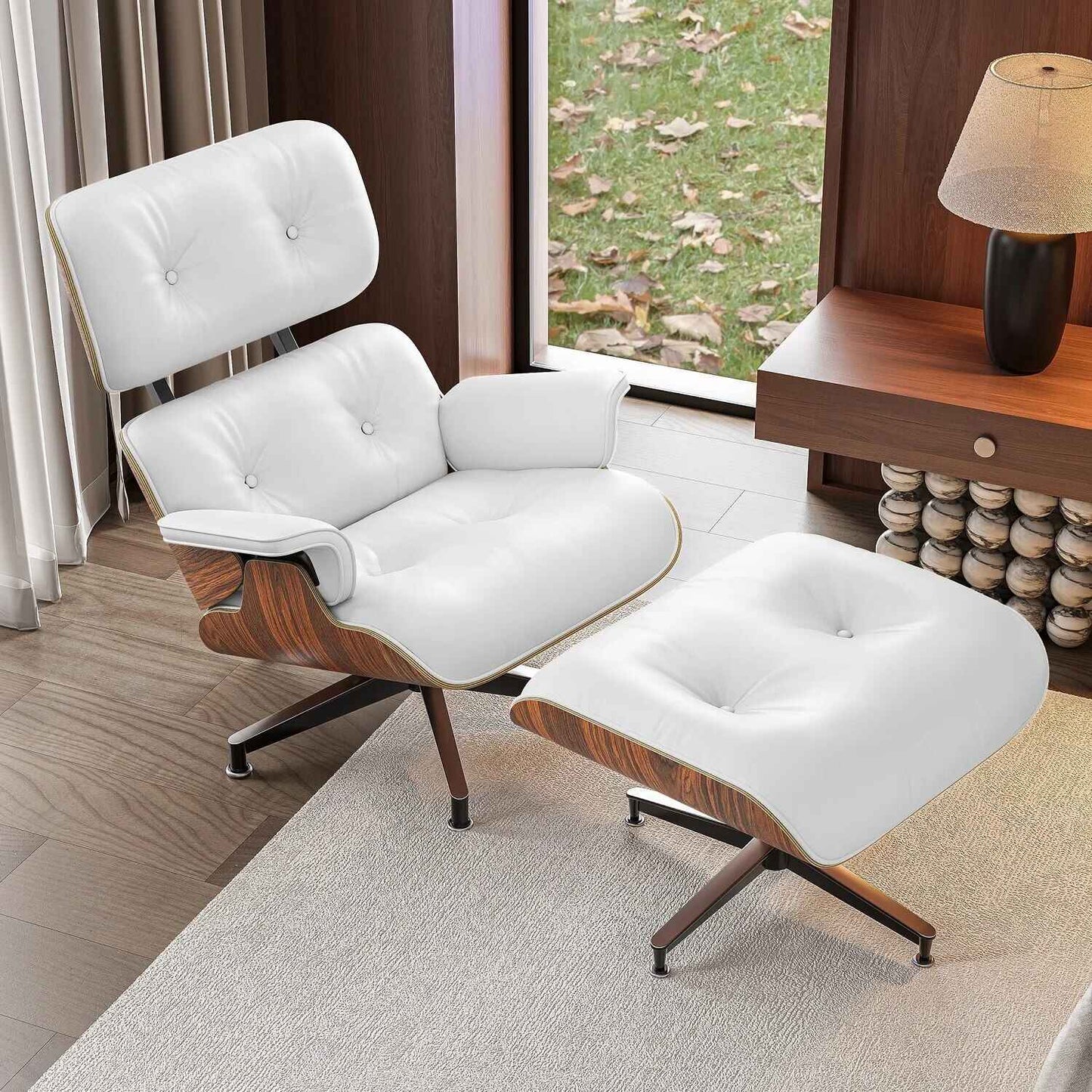 Elegant Leather Swivel Recliner White Palisander 