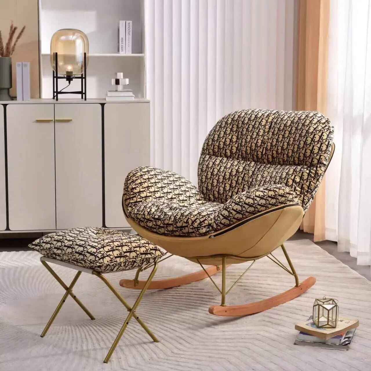 Modern Nordic Snail Rocking Chair - Luxury Chaise Lounge for Living Room and Balcony Yellow