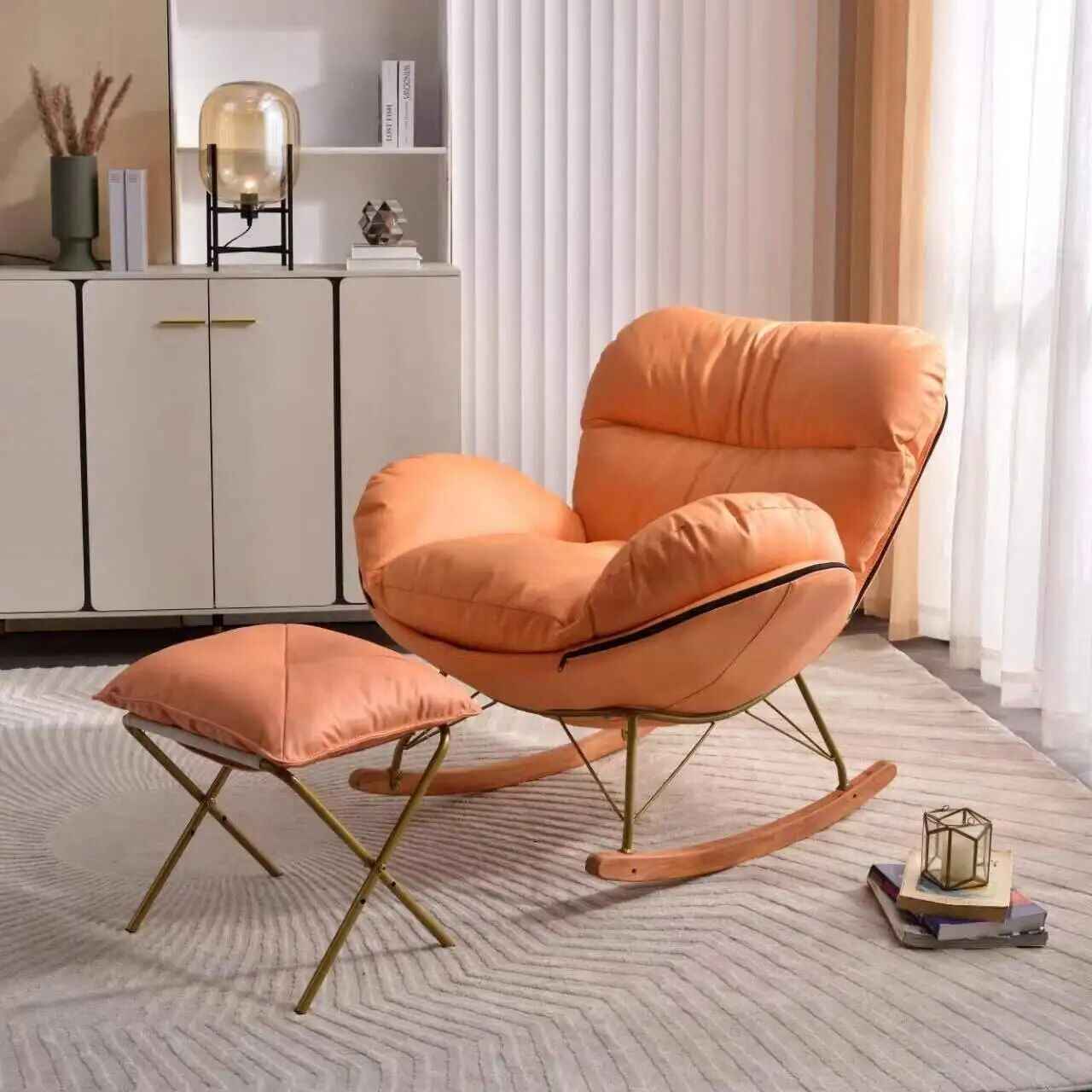 Modern Nordic Snail Rocking Chair - Luxury Chaise Lounge for Living Room and Balcony Orange