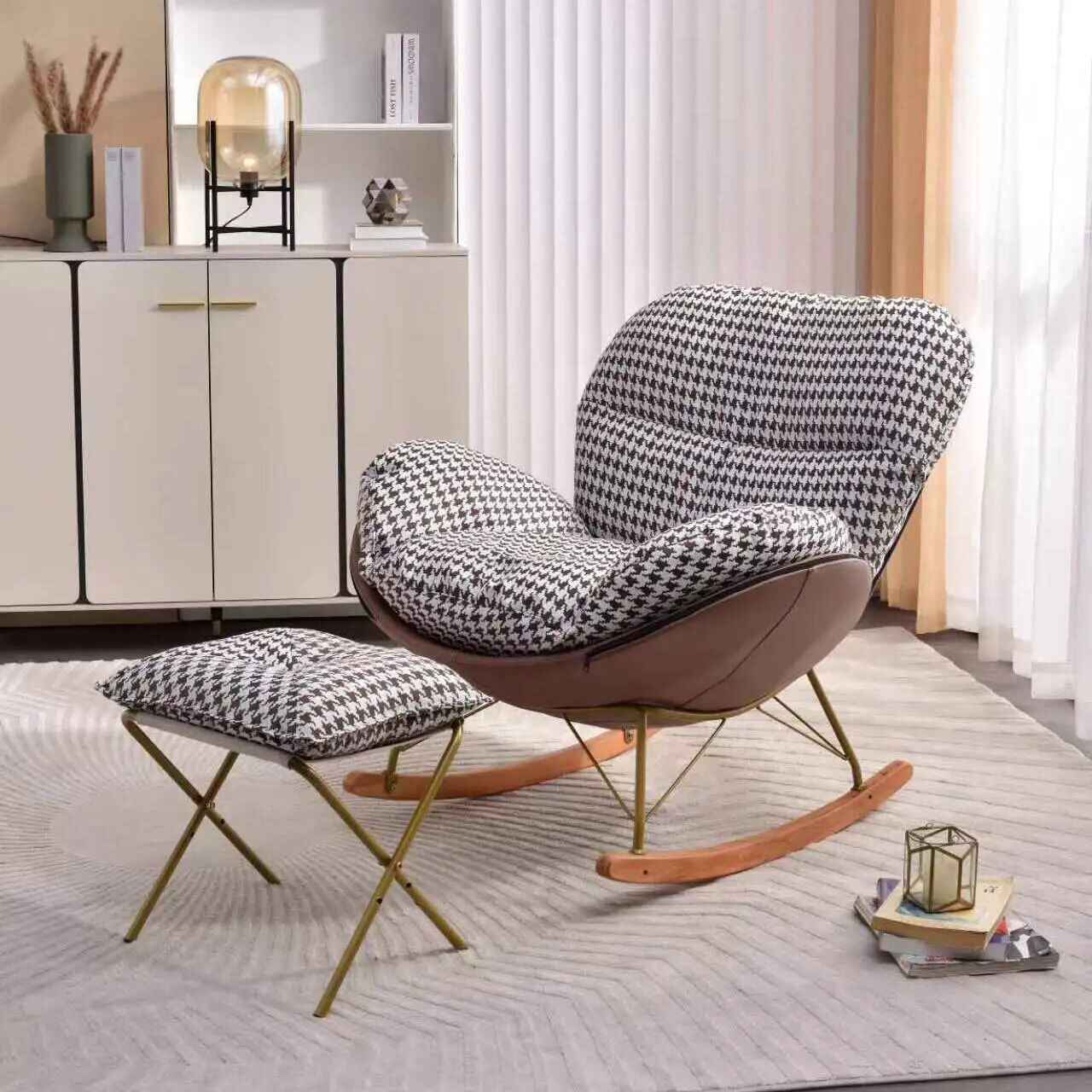 Modern Nordic Snail Rocking Chair - Luxury Chaise Lounge for Living Room and Balcony Grid