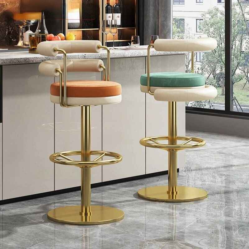 Modern Minimalist Stainless Steel Bar Stool with Handrails - Rotatable, High Bench Design in the bar counter