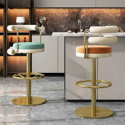 Modern Minimalist Stainless Steel Bar Stool with Handrails - Rotatable, High Bench Design side view