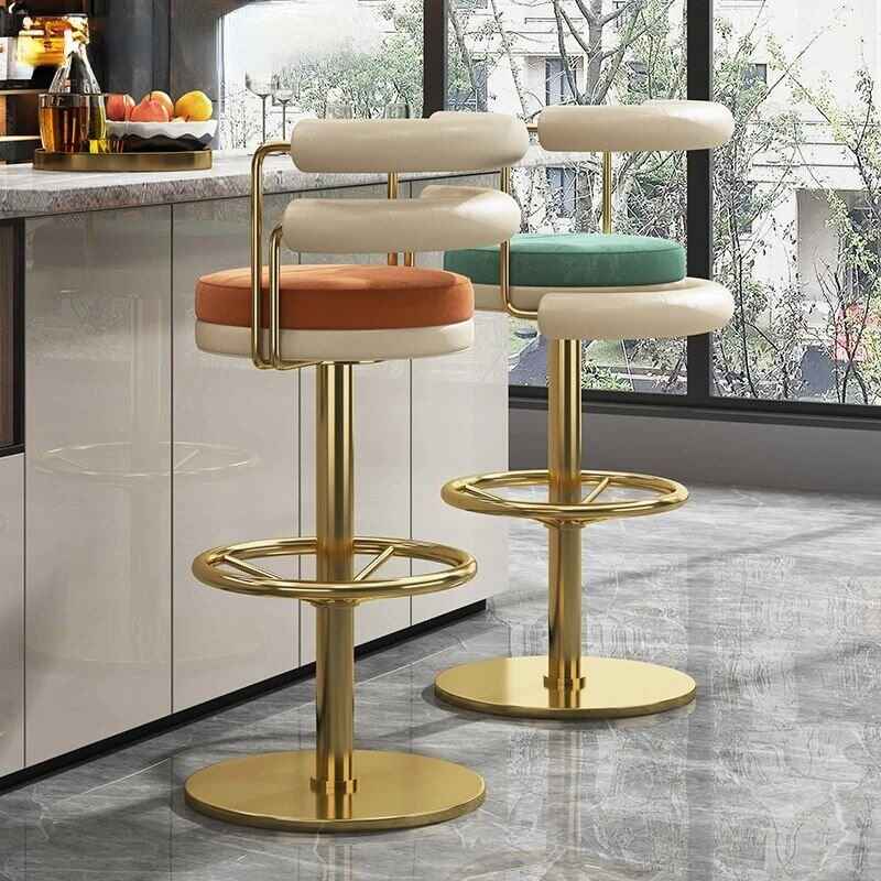 Modern Minimalist Stainless Steel Bar Stool with Handrails - Rotatable, High Bench Design back view