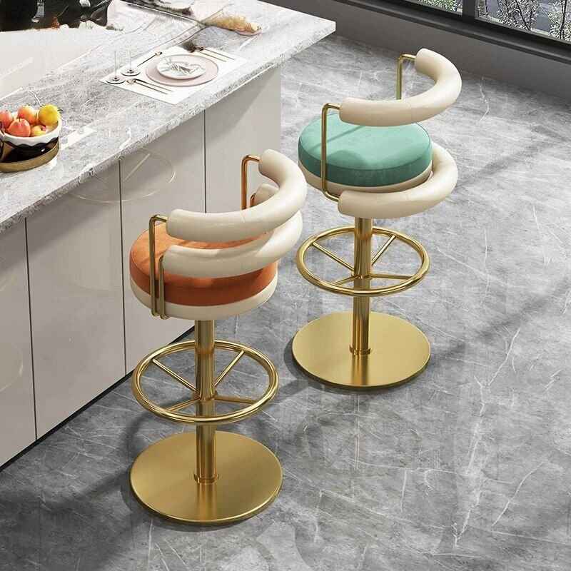 Modern Minimalist Stainless Steel Bar Stool with Handrails - Rotatable, High Bench Design upper view