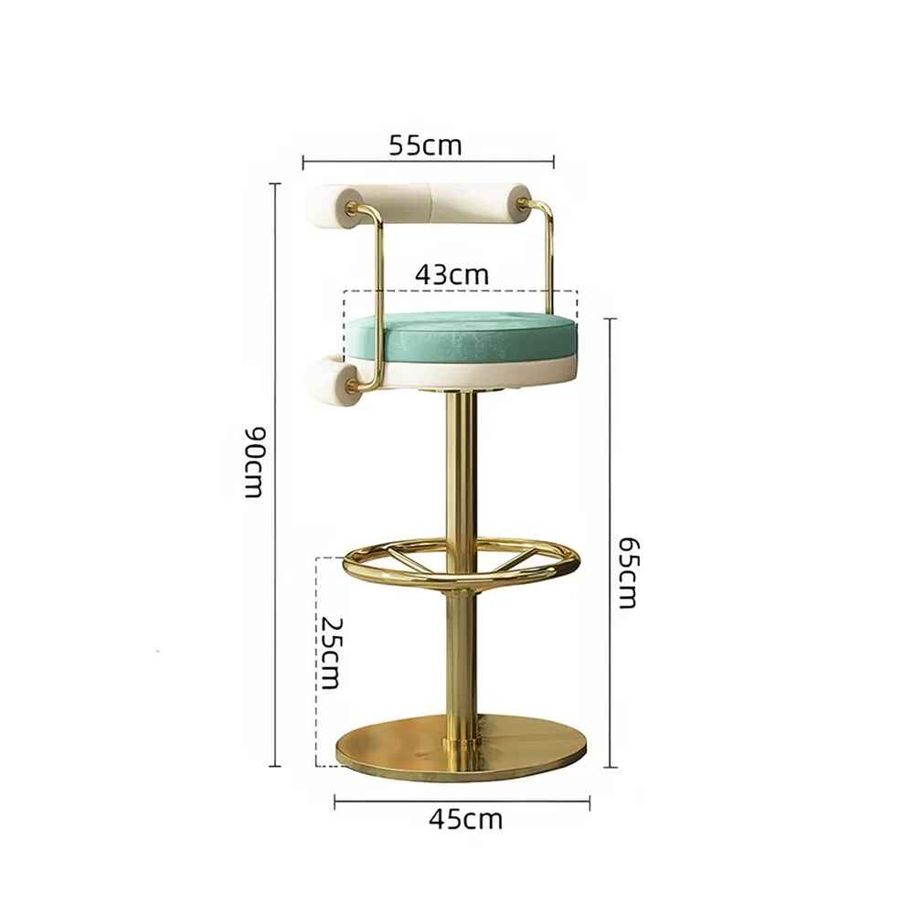 Modern Minimalist Stainless Steel Bar Stool with Handrails - Rotatable, High Bench Design green 65cm/25.6 in