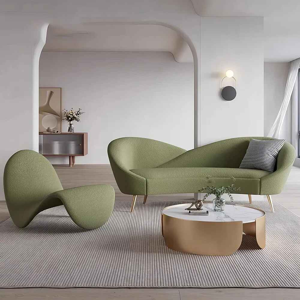 Versatile Nordic Love Seat: 3-Seater Lazy Sofa big and small green