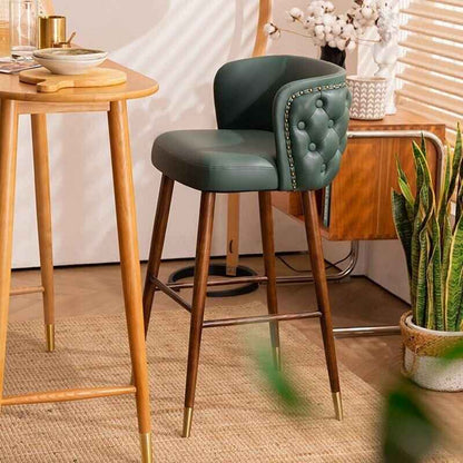 Modern Minimalist High-Back Wood Bar Stool side view