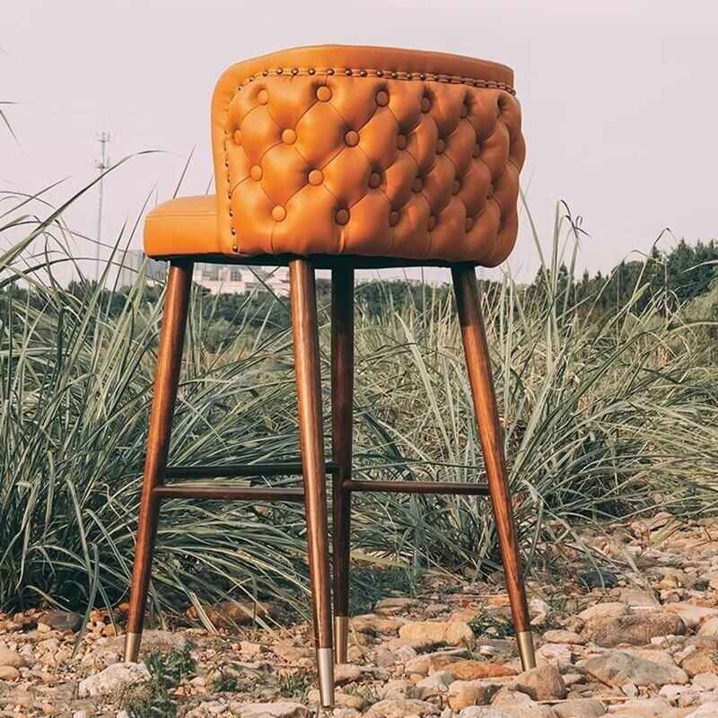 Modern Minimalist High-Back Wood Bar Stool back view