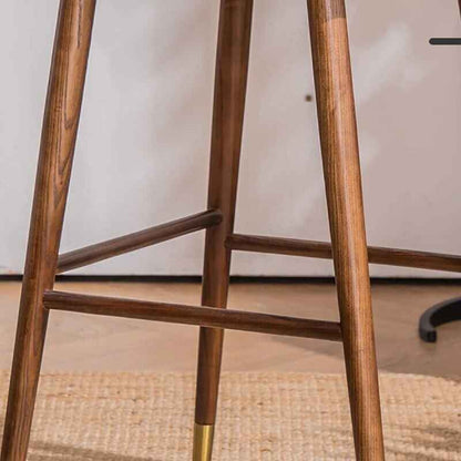 Modern Minimalist High-Back Wood Bar Stool close up 