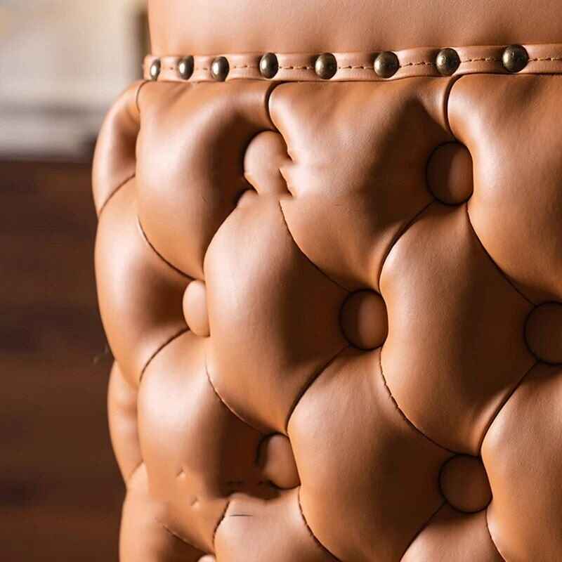 Modern Minimalist High-Back Wood Bar Stool close up leather