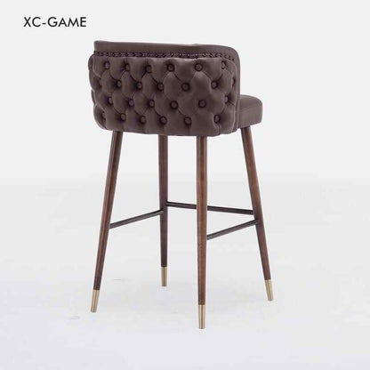 Modern Minimalist High-Back Wood Bar Stool brown