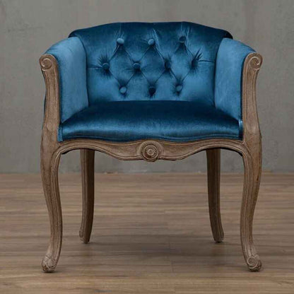 Solid Wood Antique-Inspired Leisure Chair with Handrails - Perfect for Dining & Study Blue Velbet