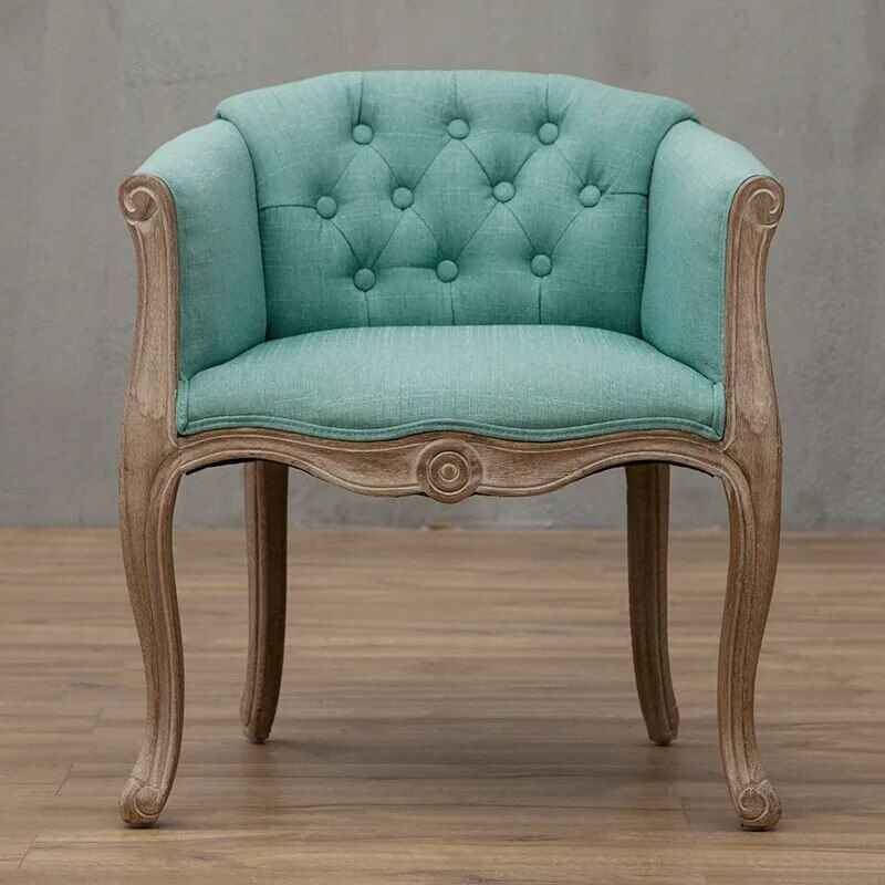 Solid Wood Antique-Inspired Leisure Chair with Handrails - Perfect for Dining & Study light blue