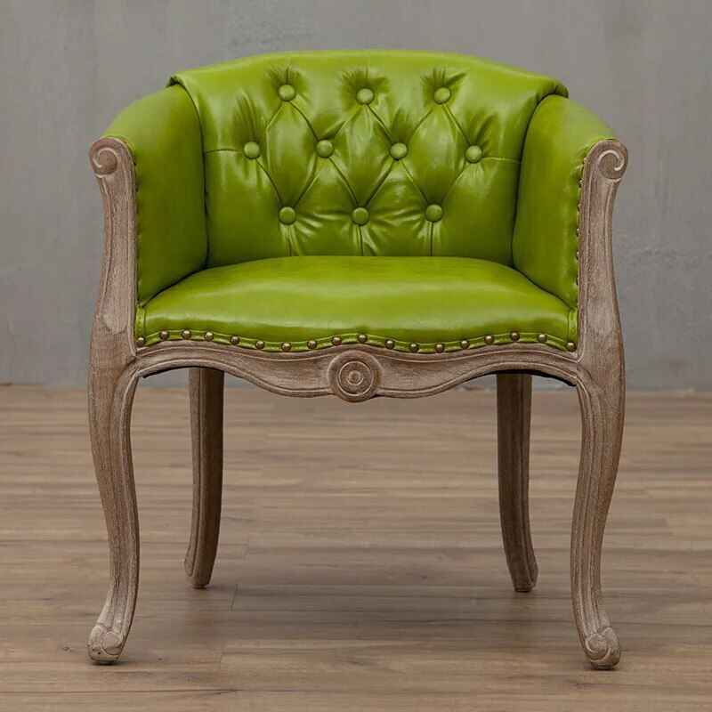 Solid Wood Antique-Inspired Leisure Chair with Handrails - Perfect for Dining & Study green