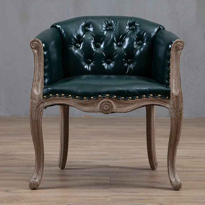 Solid Wood Antique-Inspired Leisure Chair with Handrails - Perfect for Dining & Study Dark Green