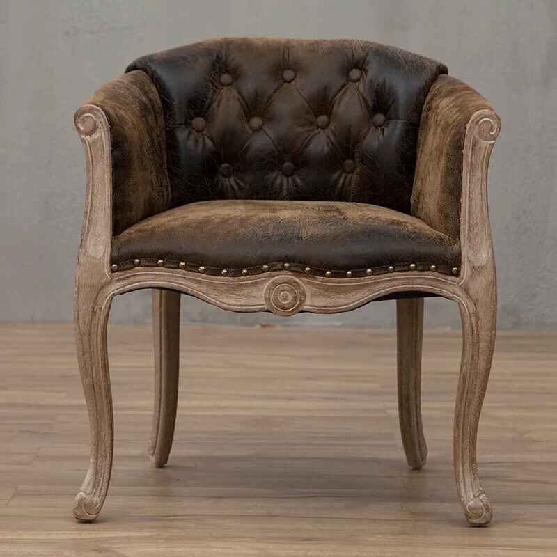 Solid Wood Antique-Inspired Leisure Chair with Handrails - Perfect for Dining & Study Brown Velbet