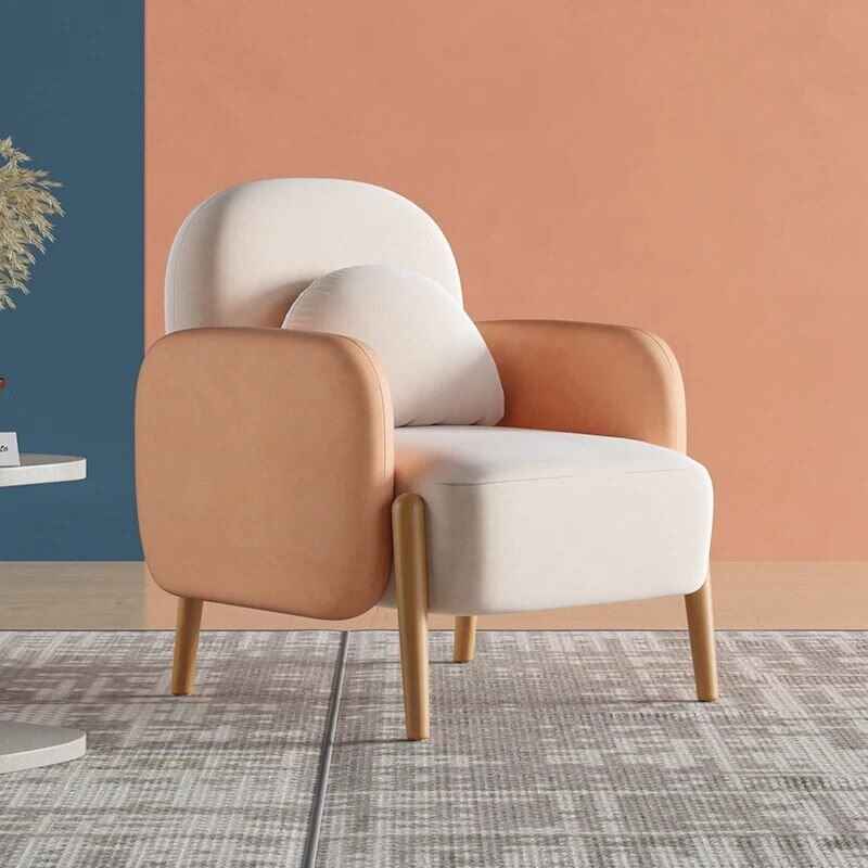 Lambswool Nordic Armchair - Cozy Minimalist Modern Single Sofa white/light brown