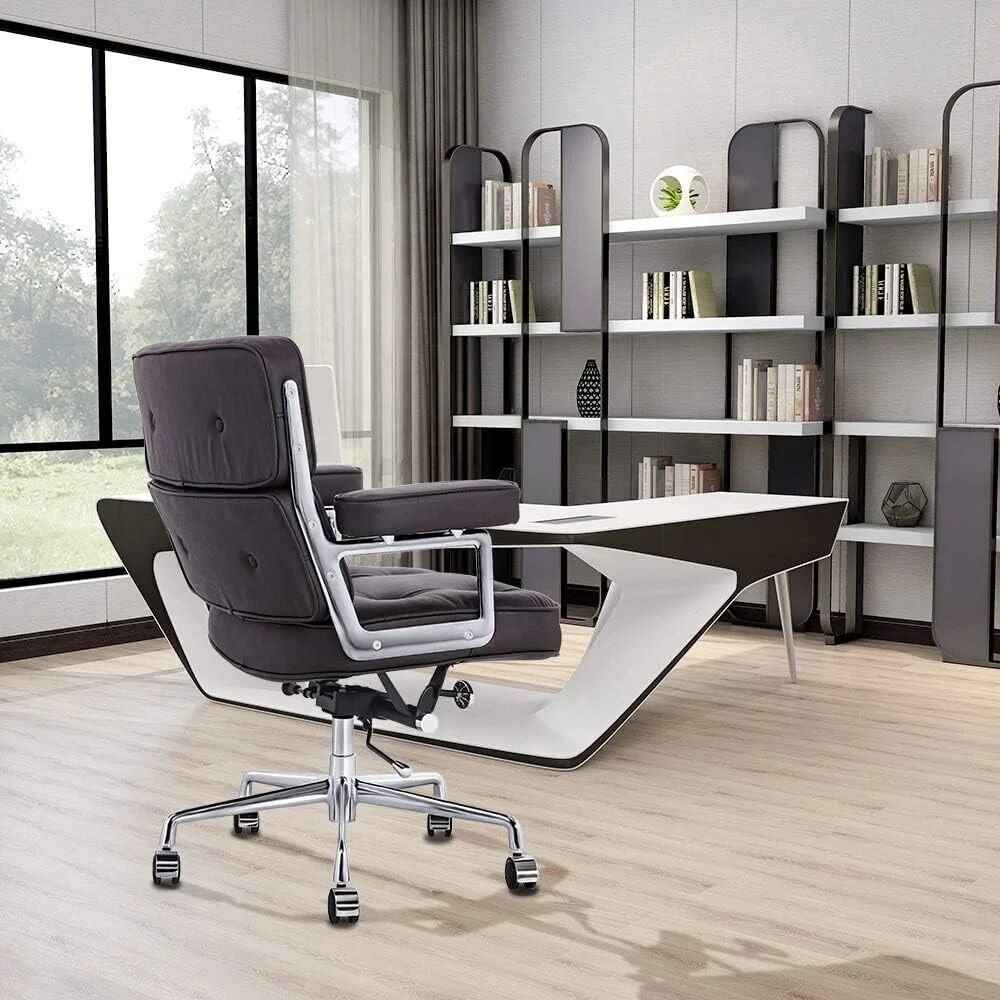 Luxurious Genuine Leather Swivel Office Chair - Ergonomic, Adjustable, with Rollers classy