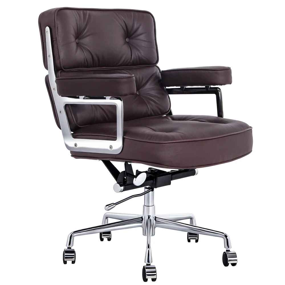 Luxurious Genuine Leather Swivel Office Chair - Ergonomic, Adjustable, with Rollers brown