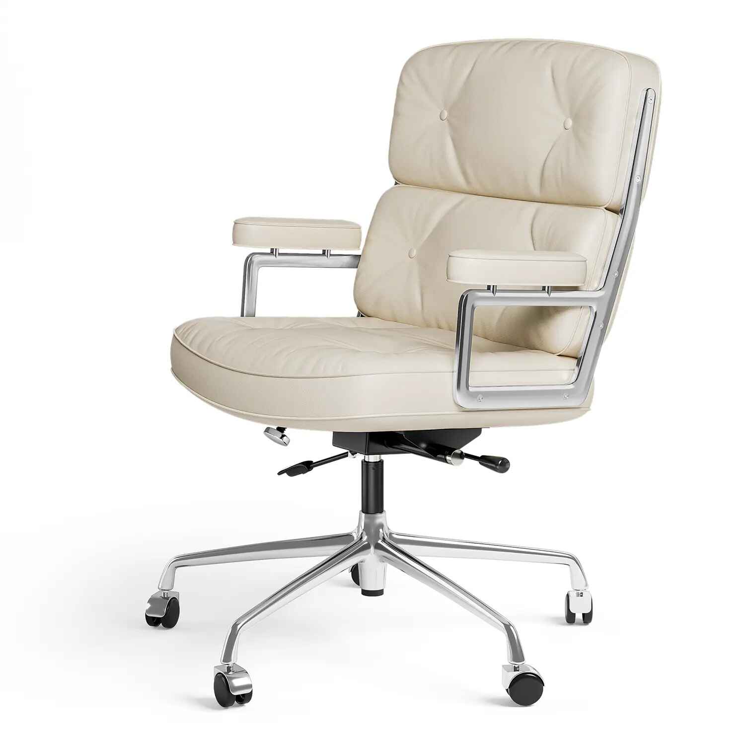 Luxurious Genuine Leather Swivel Office Chair - Ergonomic, Adjustable, with Rollers beige/white